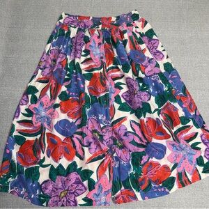 Vintage Sellecca Silks Floral Button-Front Midi Skirt